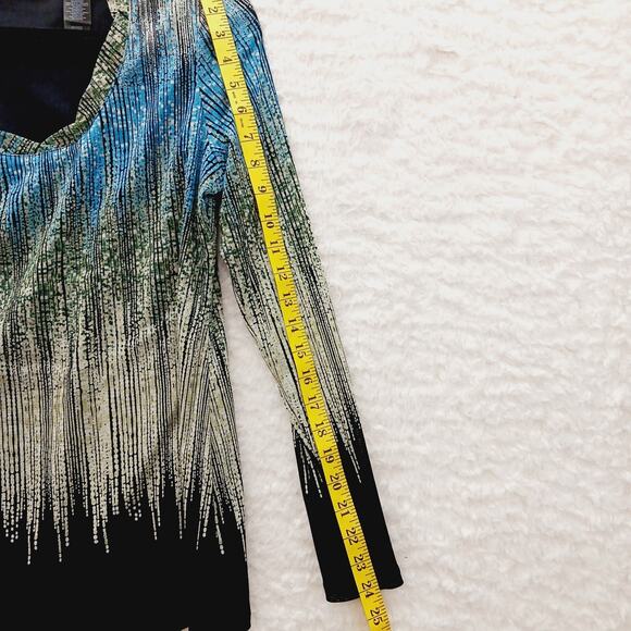 Blouse Size L Ombre Blue Lined Indie Liz Clairborne Retro Luxe Artsy Teacher Y2K - Picture 7 of 16